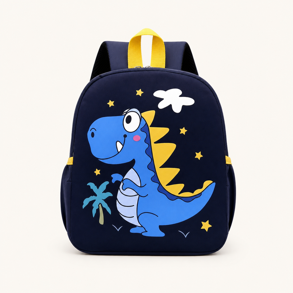 Petit sac à dos dinosaure en toile légère, vue studio