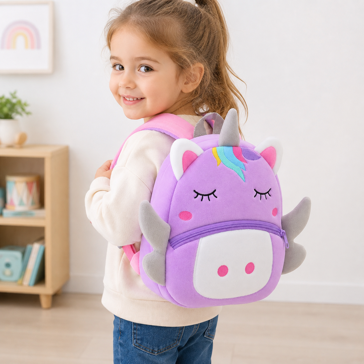 Sac à dos Peluche Licorne Violette — Maternelle